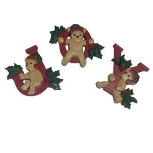 Vintage 90s Homco JOY Bears Christmas Ornaments Wall Decor Set of 3 Original Box